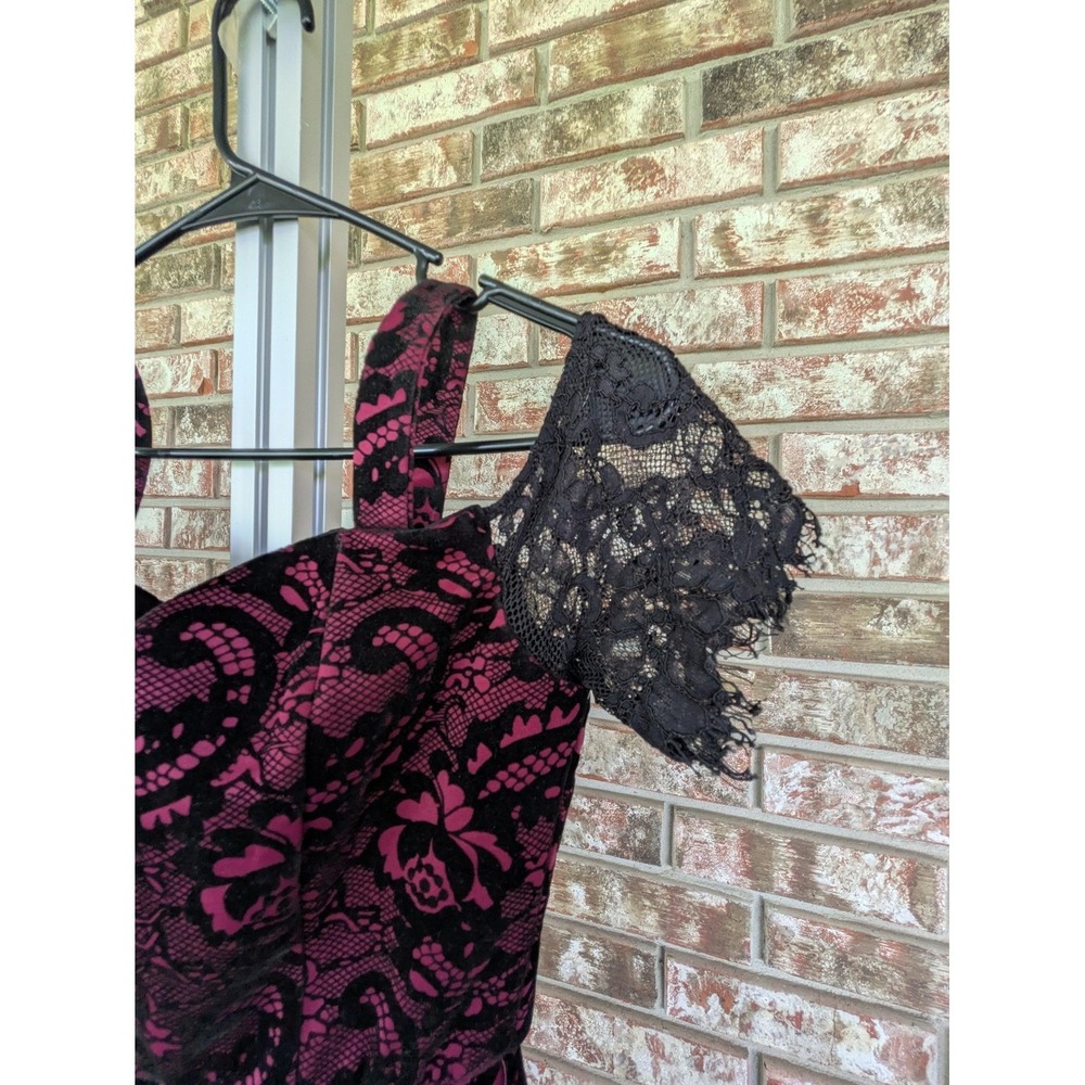 Black Pink Lace Cold Shoulder Fit & Flare Dress Goth Coquette Party Romantic - Picture 8 of 12
